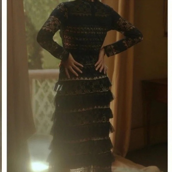 Anthropologie Forever That Girl Black Lace Long Sleeve Tiered Midi Dress M - Picture 5 of 12